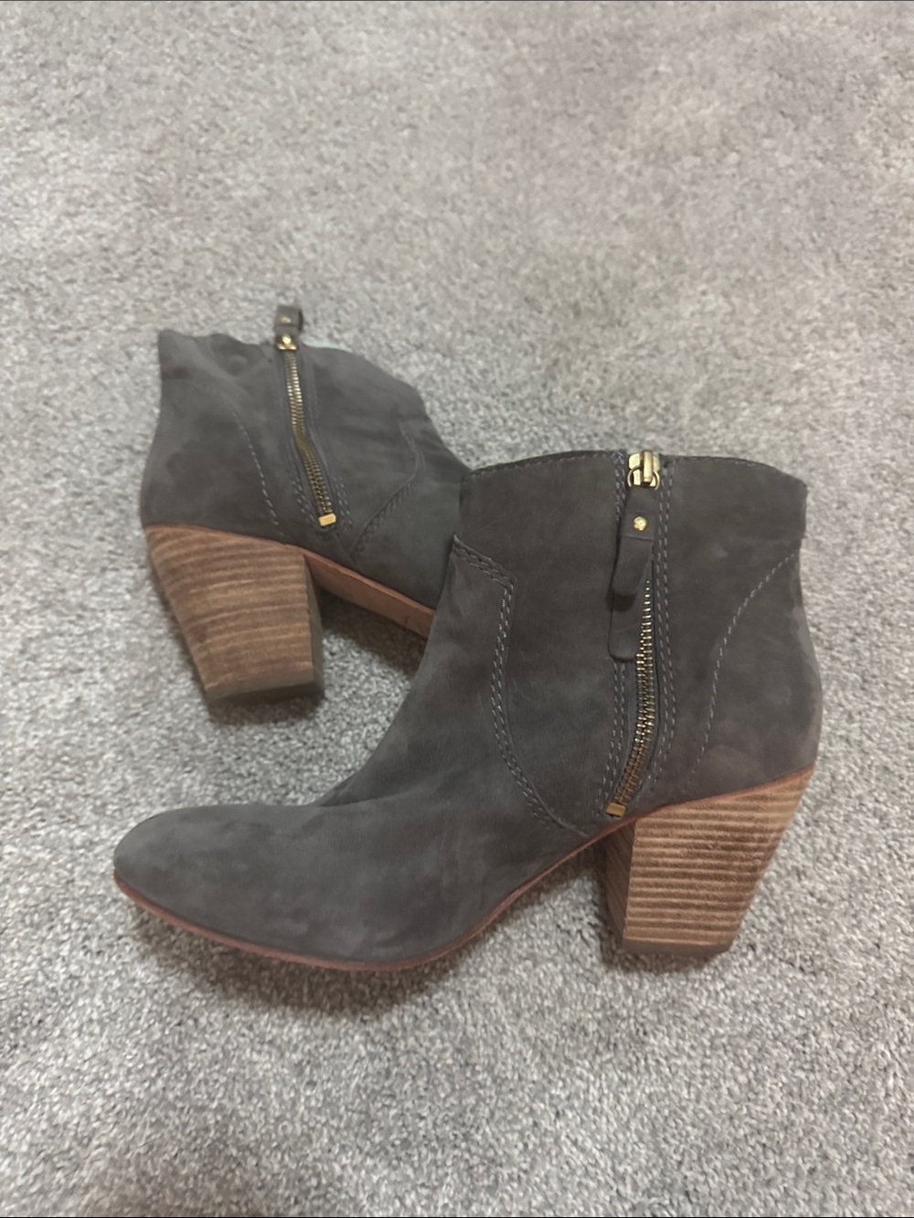 Boden Gray Suede Ankle Booties with Stacked Heel
